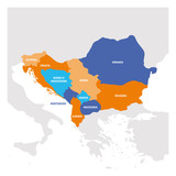 Southeast Europe Region. Map of countries of Balkan Peninsula. Vector illustration