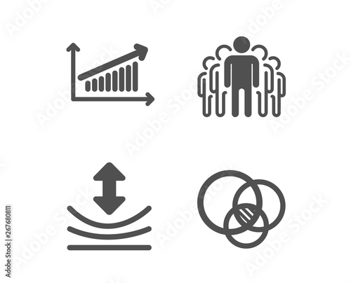 Set of Resilience, Chart and Group icons. Euler diagram sign. Elastic, Presentation chart, Managers.  Classic design resilience icon. Flat design. Vector