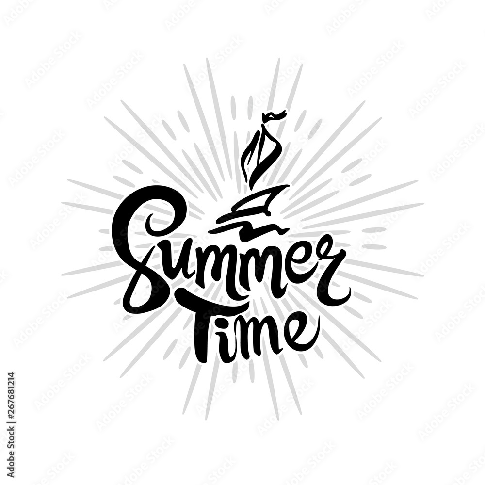 Summer Time. Vector monochrome logo. Flat design of seasonal handwritten label. Summer Time. Vector monochrome logo. Flat design of seasonal handwritten label.