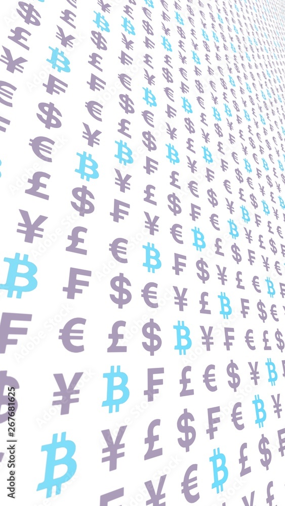 Bitcoin and currency on a white background. Digital crypto currency symbol. Business concept. Market Display. 3D illustration Bitcoin and currency on a white background. Digital crypto currency symbol. Business concept. Market Display. 3D illustration