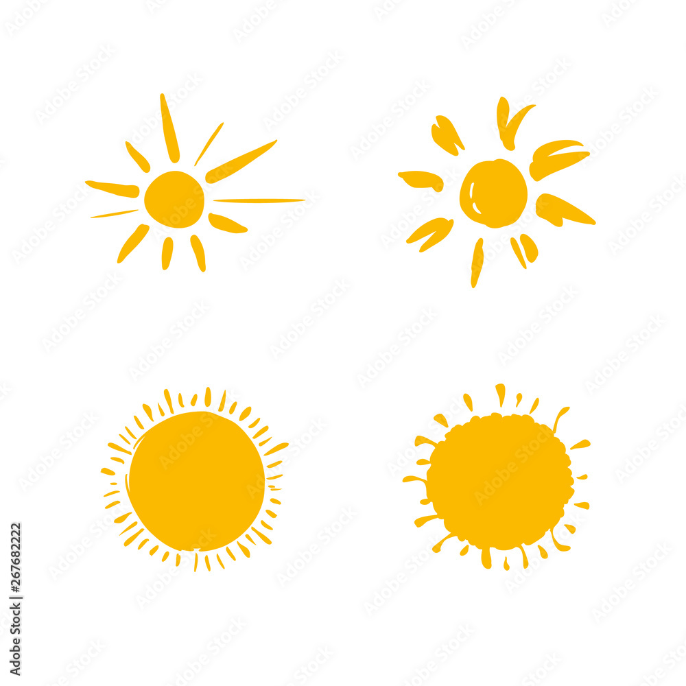 Fototapeta premium Four painted suns. Vector solar symbols set.