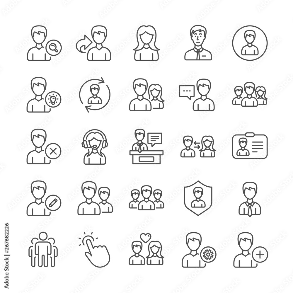 User people line icons. Profile, Group and Support icons. ID card, Teamwork people and Businessman symbols. Couple love, Security profile and User management support. Quality set. Vector User people line icons. Profile, Group and Support icons. ID card, Teamwork people and Businessman symbols. Couple love, Security profile and User management support. Quality set. Vector