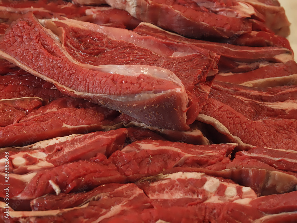 Fresh raw meat at a food market