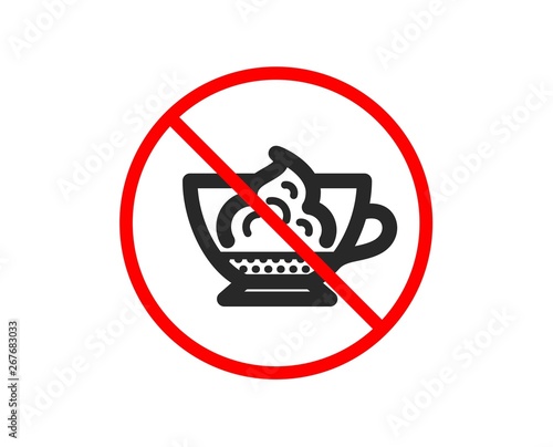 No or Stop. Espresso with whipped cream icon. Hot coffee drink sign. Beverage symbol. Prohibited ban stop symbol. No espresso cream icon. Vector