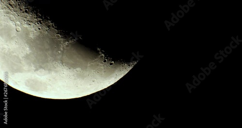 A waxing crescent moon as seeing from the southern hemisphere. Amazing the moon surface full of craters from meteorites coming from the universe and crashing our satellite the Moon