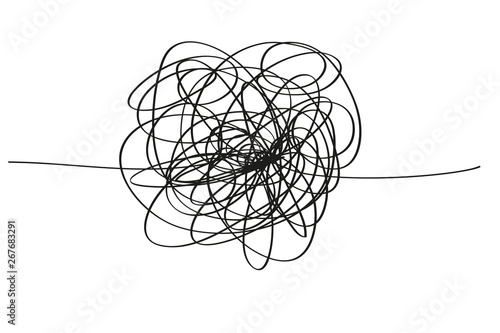Chaos. Abstract tangled texture. Random chaotic lines. Hand drawn dinamic scrawls. Black and white illustration. Background with lines. Universal pattern