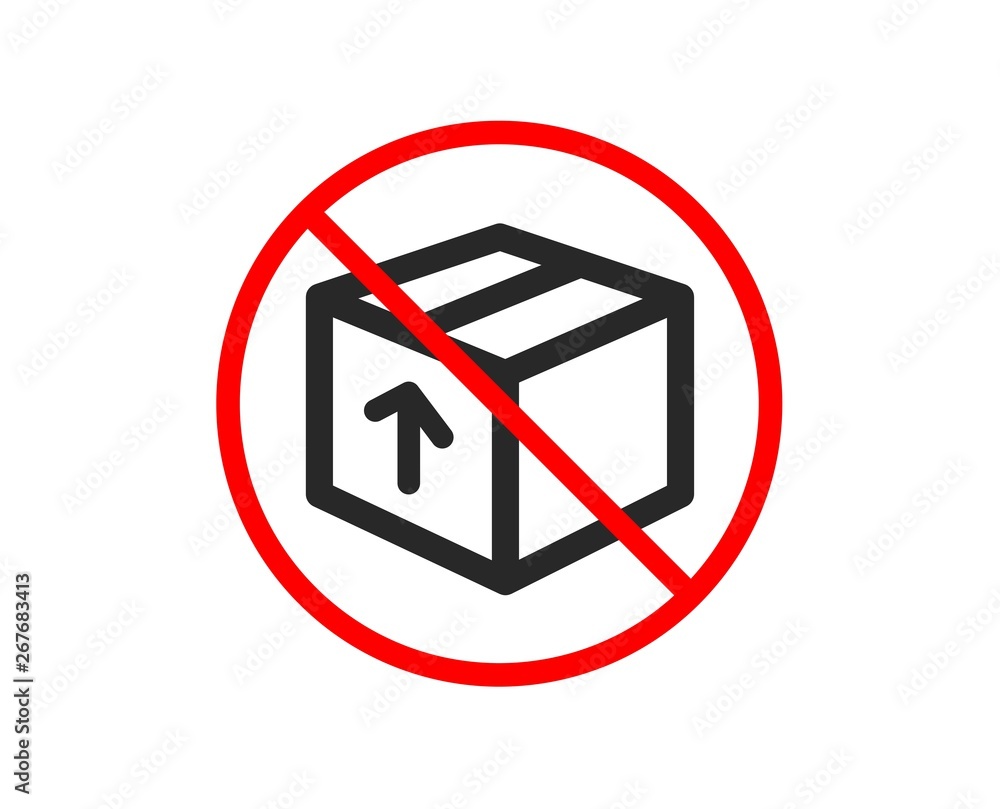 No or Stop. Delivery box icon. Logistics shipping sign. Parcels