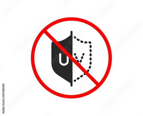 No or Stop. UV protection icon. Skin care sign. Healthy body symbol. Prohibited ban stop symbol. No uV protection icon. Vector