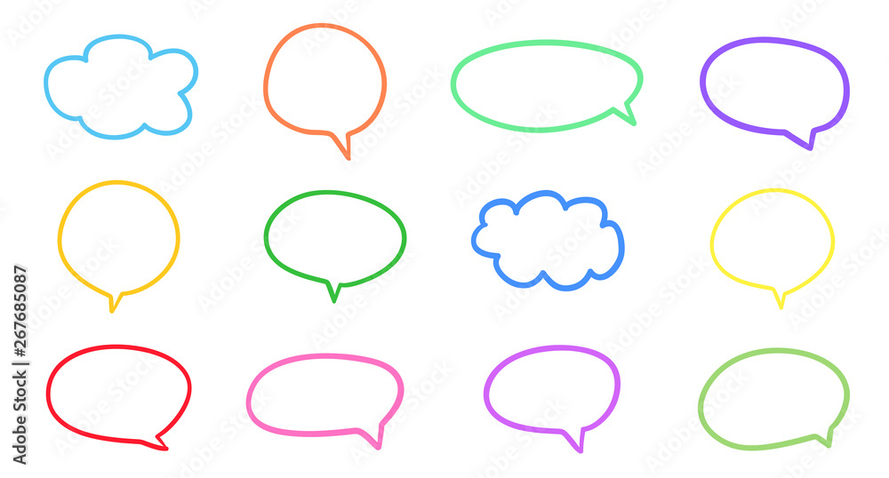 Colorful infographic elements isolated on white. Set of different speech bubbles. Hand drawn frames. Abstract frameworks. Line art. Colored illustration Colorful infographic elements isolated on white. Set of different speech bubbles. Hand drawn frames. Abstract frameworks. Line art. Colored illustration