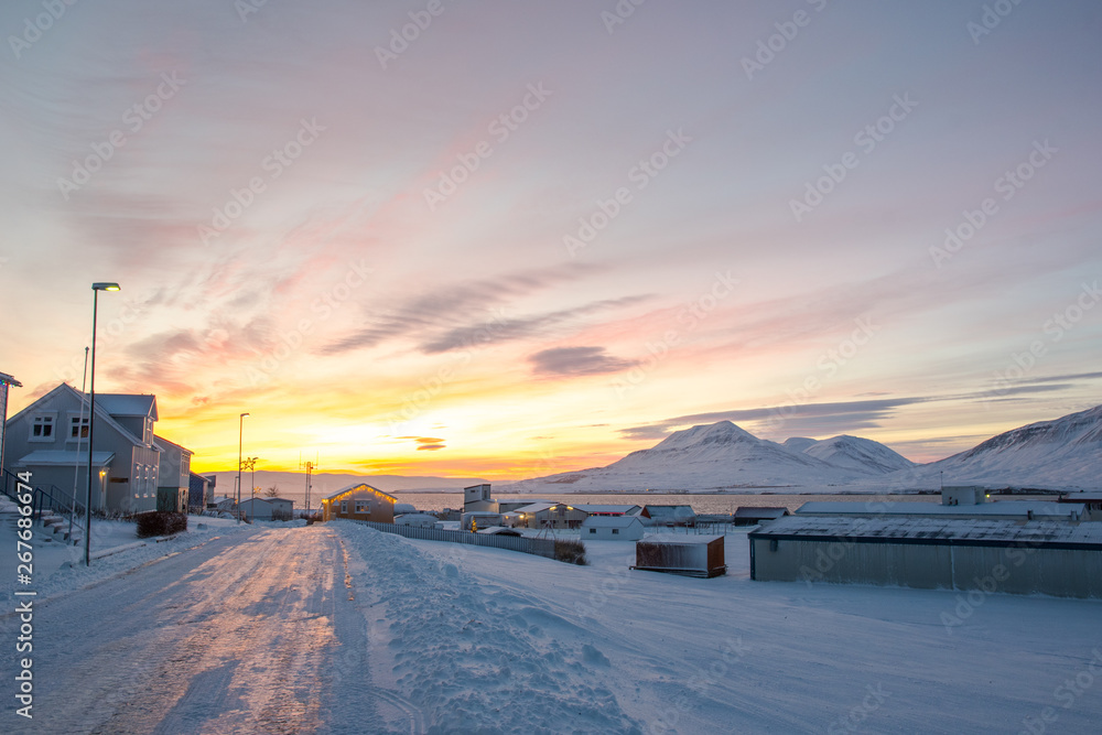 Sun seen from island of Hrisey in Iceland Sun seen from island of Hrisey in Iceland