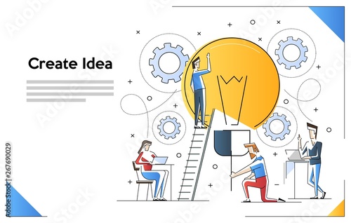 Vector illustration of searching for new ideas solutions, online assistant at work. promotion in the network. working together in the company, brainstorming