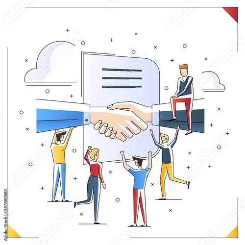 Vector illustration. Handshake. Conclusion of a contract, successful partnership. Cooperation. Conclusion of the transaction