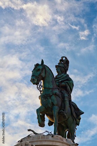 Monument of King Don Jose  the man on horseback. Commerce square in Lisbon. Portugal