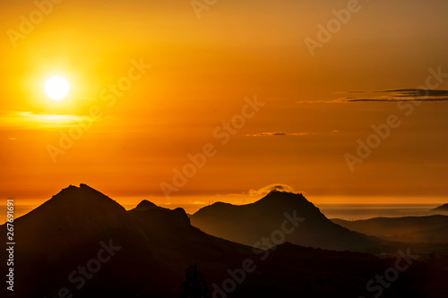 Sunset with Silhouetted Mountains