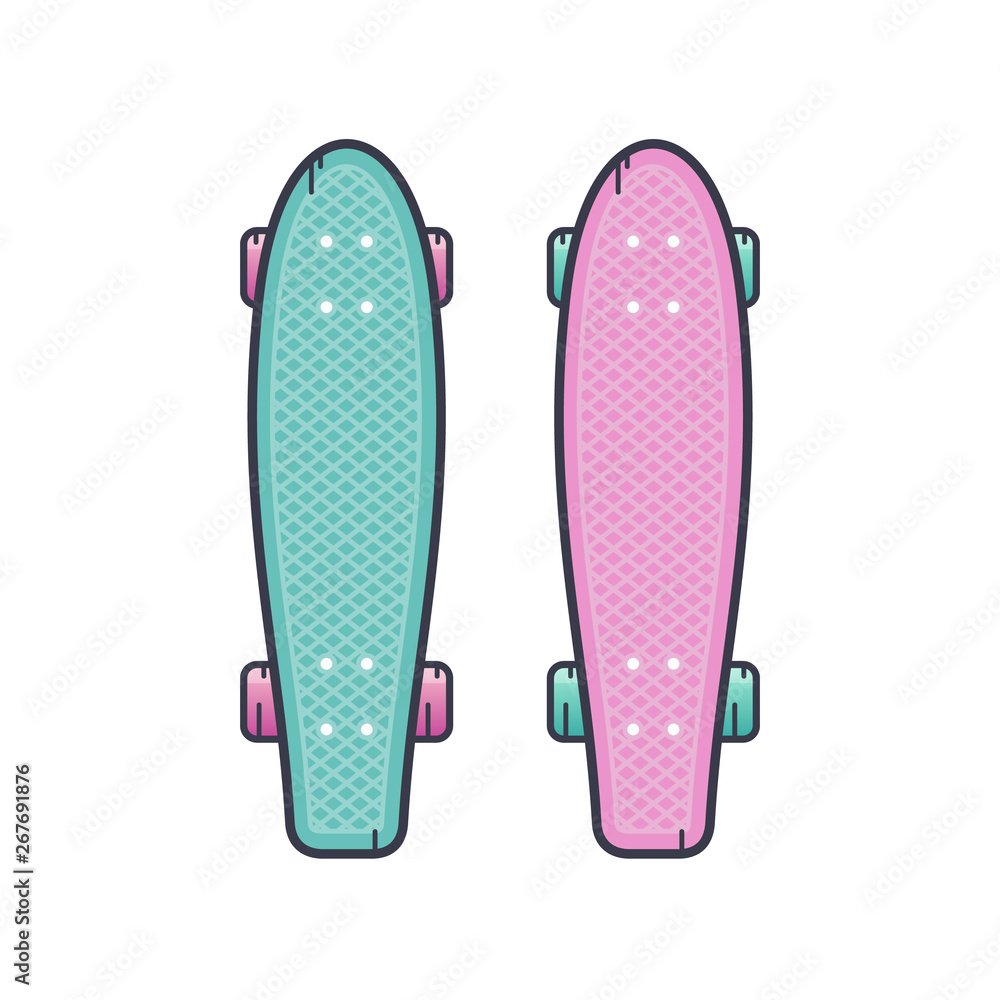 Longboard cruisers. Vector illustration in flat style. Longboard cruisers. Vector illustration in flat style.