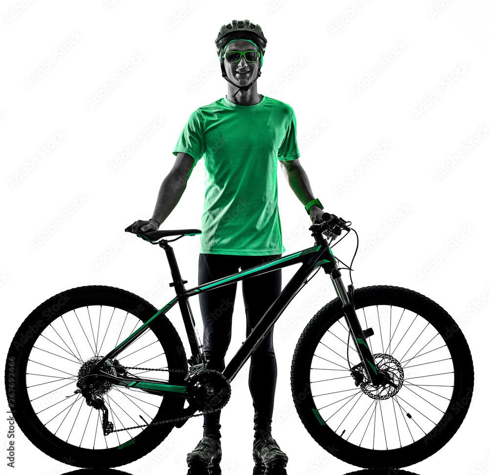one caucasian man practicing man mountain bike bking isolated on white background with shadows one caucasian man practicing man mountain bike bking isolated on white background with shadows