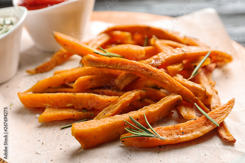 Canvas Print Closeup view of board with sweet potato fries