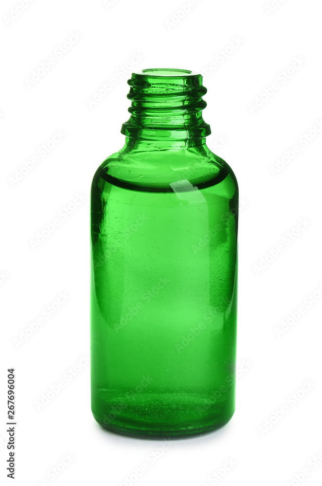 Little glass bottle with essential oil on white background Little glass bottle with essential oil on white background