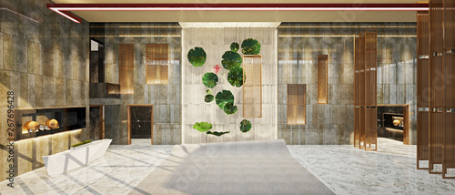 Принти на полотні 3d render luxury hotel entrance reception and lobby
