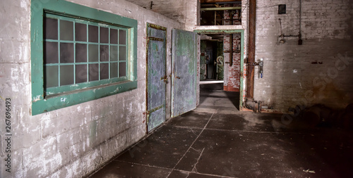 Abandoned warehouse factory door