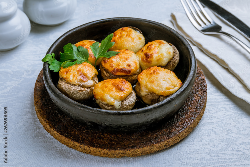 mushrooms baked with Suluguni cheese mushrooms baked with Suluguni cheese