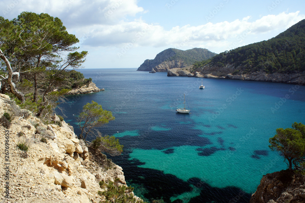 Yachts in the sea bay. Ibiza Island.Spain.