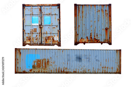 Old rusty red shipping containers for logistics and transportation. Isolated on a white background. Vector illustration. Easy to change.