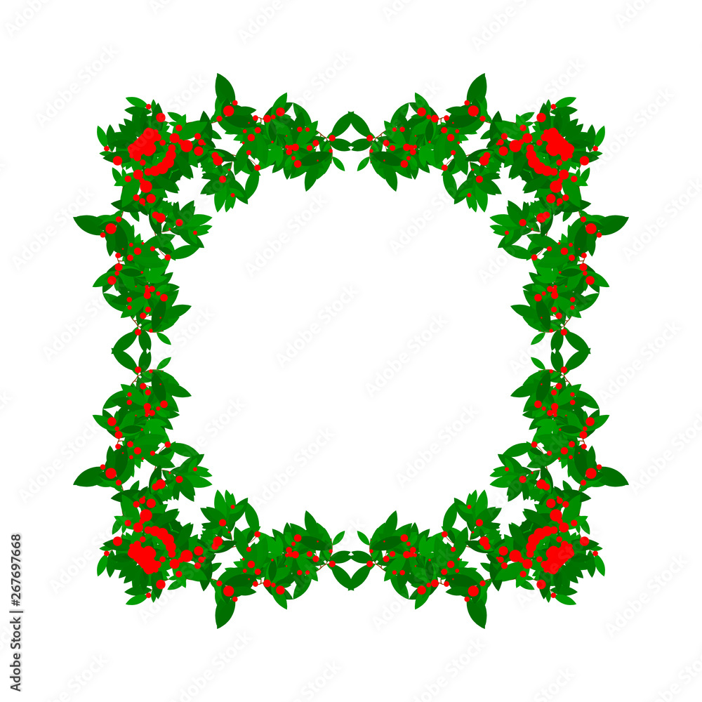 Chrismas wreath graphic picture frame. red and green. Square shape. Chrismas wreath graphic picture frame. red and green. Square shape.