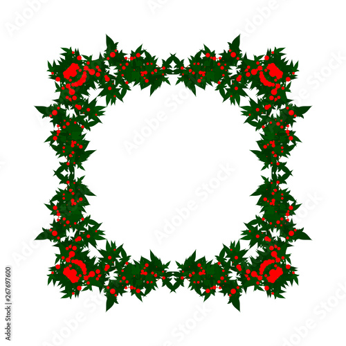 Chrismas wreath graphic picture frame. red and green. Square shape.