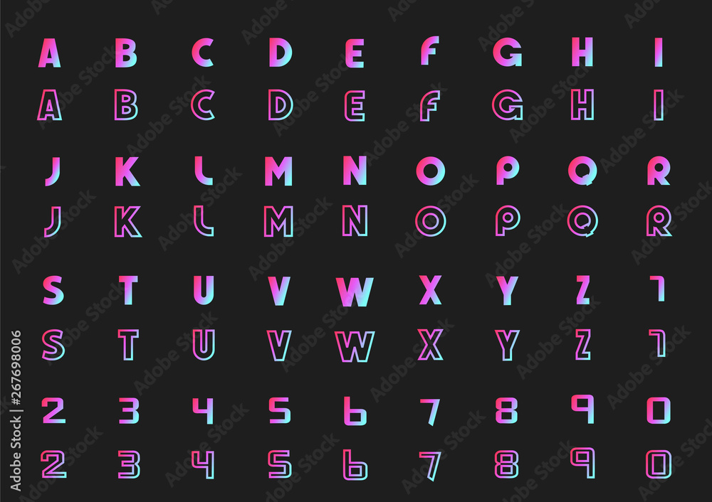 Vector set of letters of the alphabet and numbers, neon style Vector set of letters of the alphabet and numbers, neon style