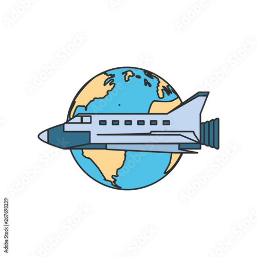 space shuttle with planet earth isolated icon