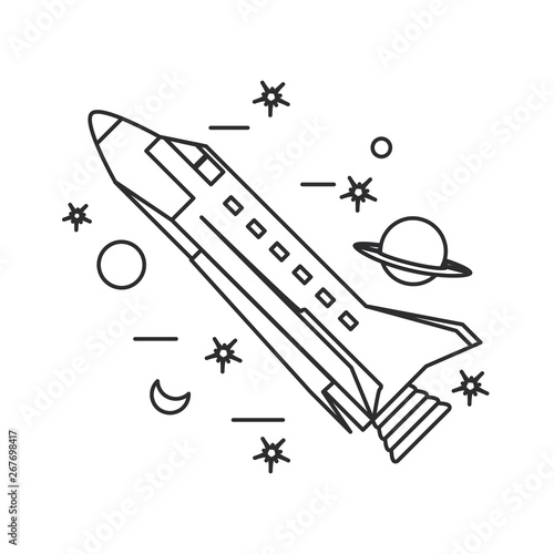 space shuttle with planet saturn and set icons