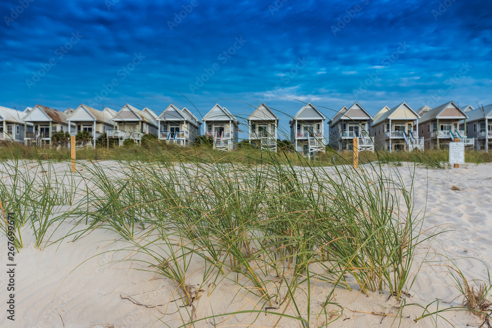 Grasses and Dunes with Row of Beach Houses