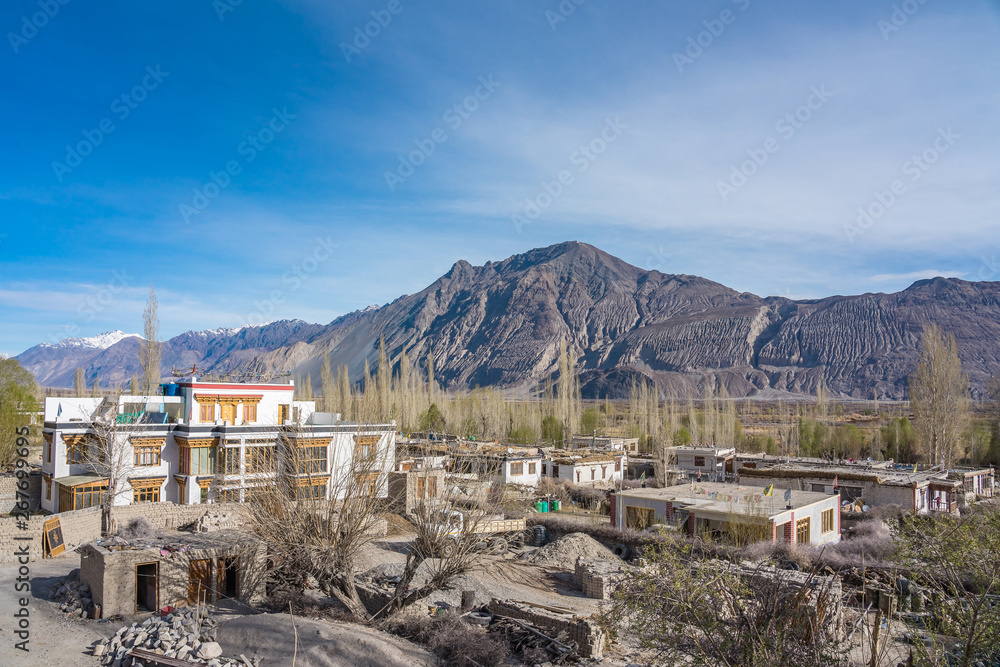 Small village on the way to Nubra Valley in Leh-Ladakh, Jammu and Kashmir, India