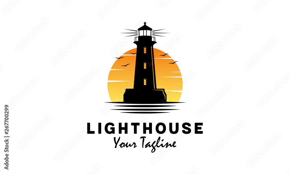 Lighthouse with ocean vector logo design Lighthouse with ocean vector logo design