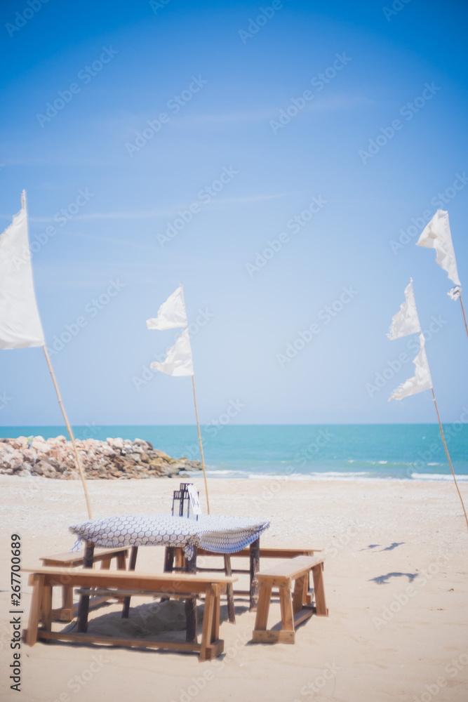 beautiful dining table on the beach