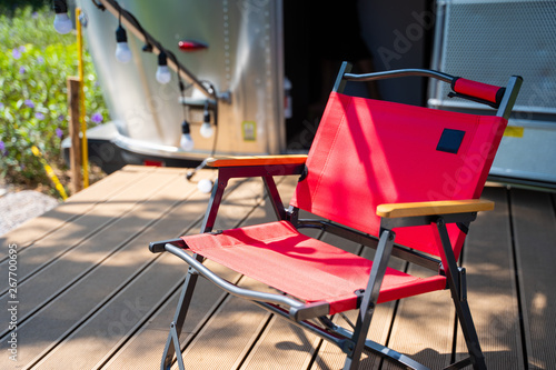 red camping chair at home car camping