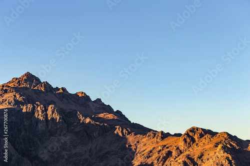 Egypt. Mount Sinai in the morning at sunrise.  Mount Horeb  Gabal Musa  Moses Mount . Pilgrimage place and famous touristic destination.