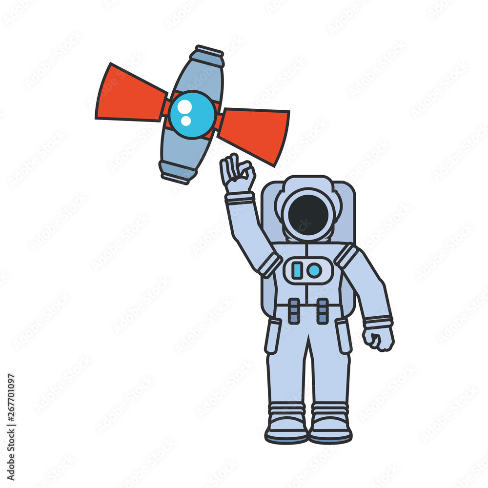 astronaut suit with satellite isolated icon astronaut suit with satellite isolated icon