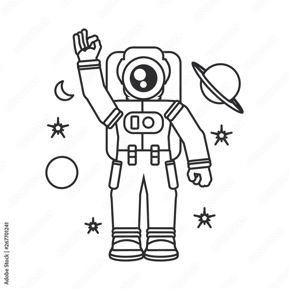 astronaut suit greeting with set icons