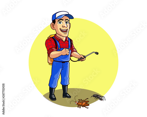 Pest Control Service Man Killing Ant and Cockroach