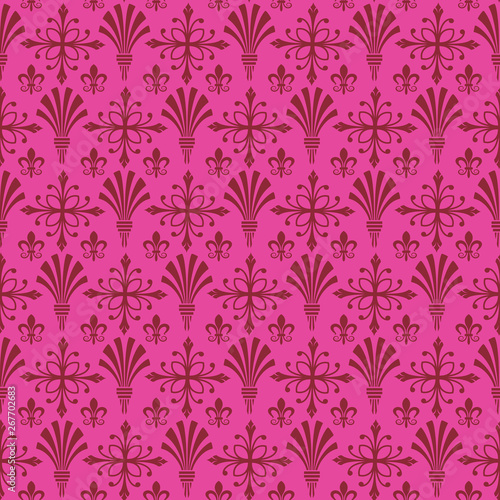 Damask seamless pattern. Pink background texture in vintage style for your design