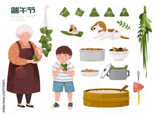 Family making rice dumplings