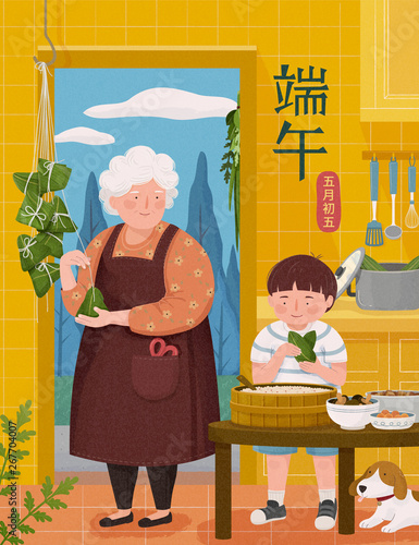 Grandmother making rice dumplings