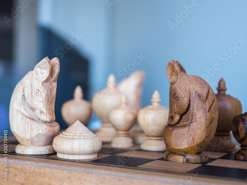 Thai wooden chess on checker board