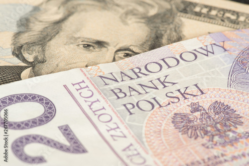 Geldscheine Dollar und polnische Zloty PLN