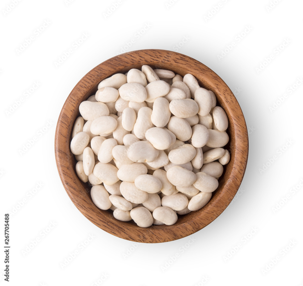 White kidney bean top view on white background White kidney bean top view on white background