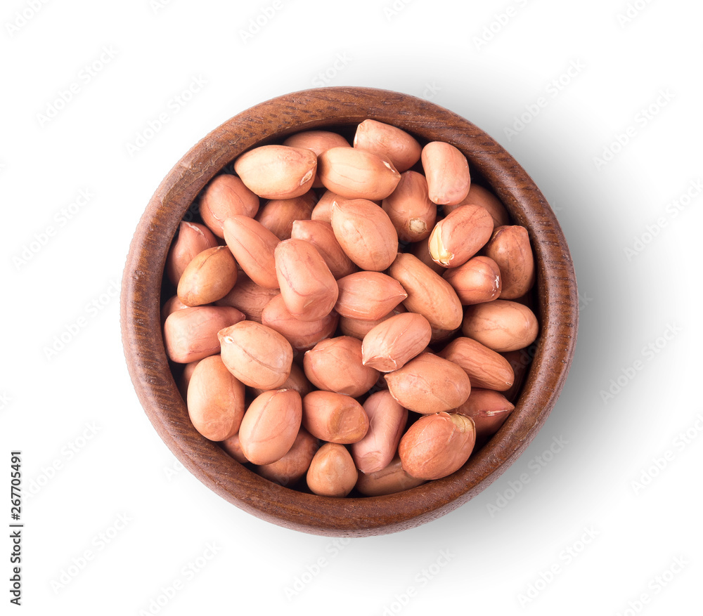 Peanut seeds top view on white background Peanut seeds top view on white background