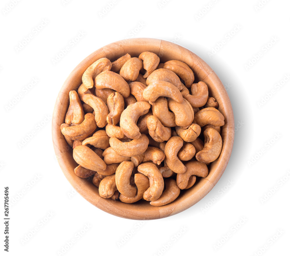 Baked Cashew Nuts Top Veiw on white background Baked Cashew Nuts Top Veiw on white background