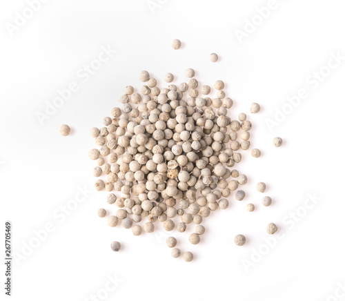 Peppercorns isolated top view on white background